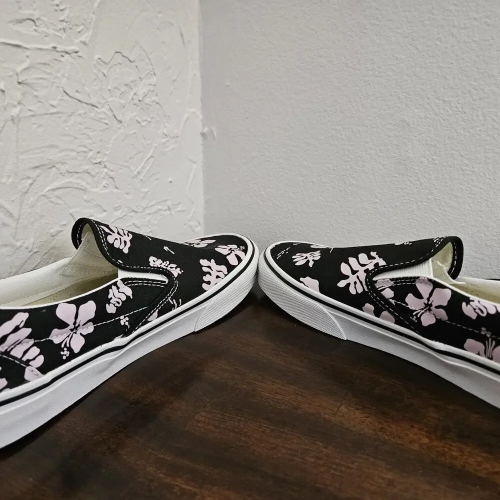 Vans Classic Slip On Men's 7.5 Women's 9 Black Pink Floral Archive Casual - Picture 3 of 7